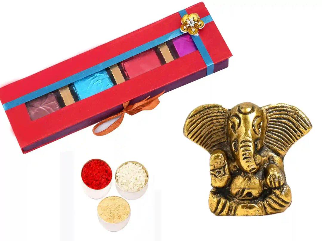 Bhai dooj gift set for brother/bhai dooj gift set/bhai dooj gift for brother/bhai dooj gift hamper for brother/bhaiya dooj gift-chocolate box for brother+Showpiece figurine+roli chawal chandan