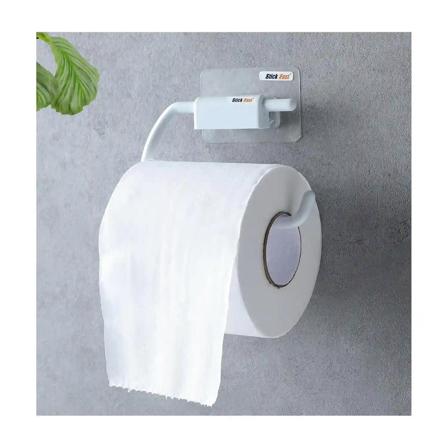 Stick Fast Self-Adhesive Toilet Paper Holder with 3M Sticker for Wall Mount Tissue Paper Roll Dispenser for Kitchen & Bathroom (Pack of 1, Snow White)