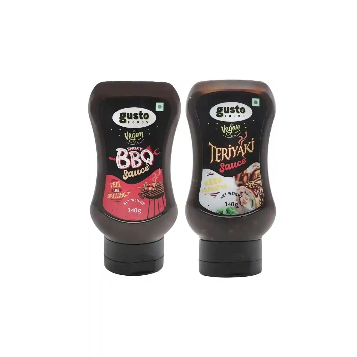 Gusto Foods Spicy Smokey Barbeque Sauce (340g) And Teriyaki Sauce (340g) Combo (1 Each) | Spicy and Tangy Barbeque BBQ Dip Sauce with Sour and Umami flavour Teriyaki Sauce