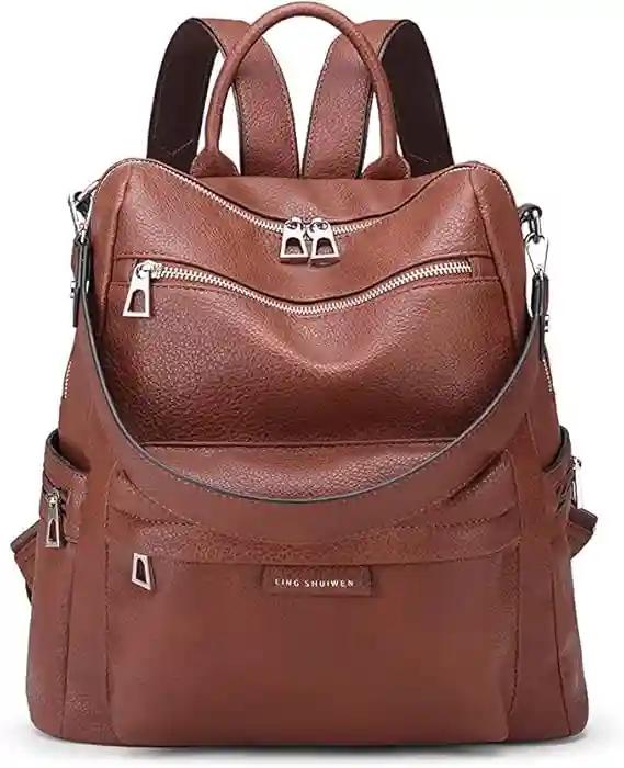 MUCHOVA Women's Fashion Backpack Purses Multipurpose Design Handbags and Shoulder Bag PU Leather Travel bag Vegan Leather Girl's Travel Casual Backpack With Shoulder printed Strap (Brown)