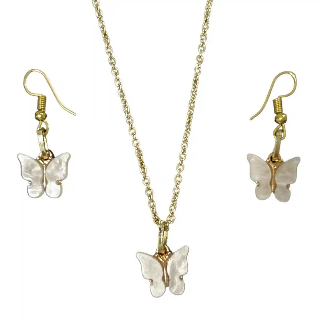 White Butterfly Earring Pendant Set