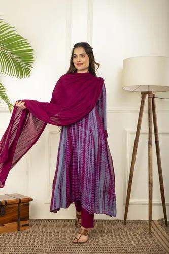 Grey & Wine Rope Tie And Dye Kurta Sets - X-Small