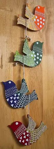 Hand Crafted Wooden Birds Wall Hanging - Pack Of 4