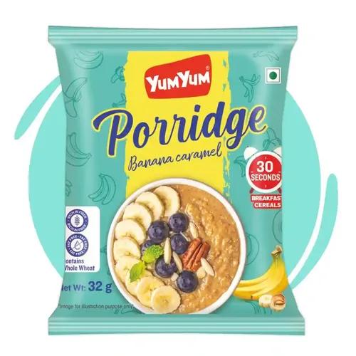 YUM YUM Instant Banana-Caramel Porridge 192g / Rich in Fiber/Fat Free/Breakfast Cereals for Adults & Kids (Pack of 6-32g Each Sachets)