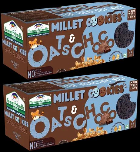 Tummy Friendly Foods Millet Cookies - Oat Choco - Pack Of 2 - 75G Each. Healthy Ragi Biscuits, Snacks For Baby, Kids & Adults