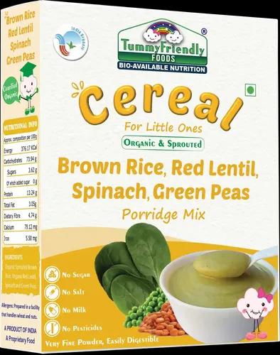 Tummyfriendly Foods Certified Organic Sprouted Brown Rice, Red Lentil, Spinach, Green Peas Porridge Mix | Excellent Weight Gain Baby Food| Made Of Sprouted Brown Rice | 200G Cereal (200 G)