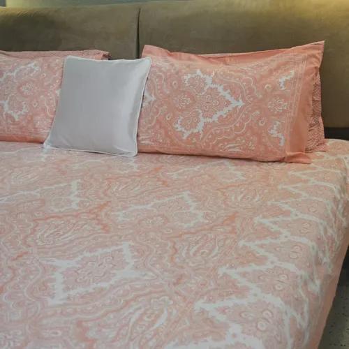 Roset All Over Printed King Sized Bedsheet- Blush Pink