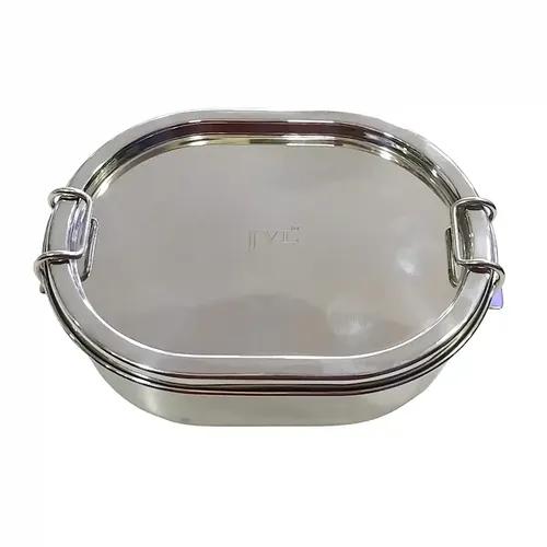 Jvl Stainless Steel Capsule Shape Leak Proof Lunch Box Single Layer With Inner Plate Mini Size - 500 Ml