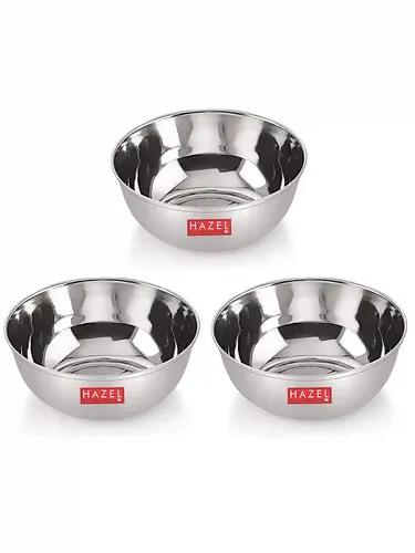 HAZEL Stainless Steel Bowl Vati | Steel Bowl Set for Kitchen | Dinner Bowl Katori Serving Wati, 200 ML, Set of 3