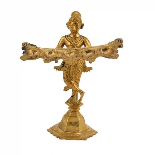 ALODIE- Brass Heavy Antique Idol - Panch Pradeep Diya- Panch Aarti Diya for Temple and Home.