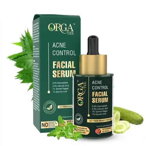 Orgatre Acne Control Facial Serum 30ml | 5% Niacinamide, 2% Salicylic Acid, 1% Tazman Pepper, 1% Glycolic Acid | Reduces Acne, Blackheads, Open Pores | Day & Night Use | Face Serum for Men & Women