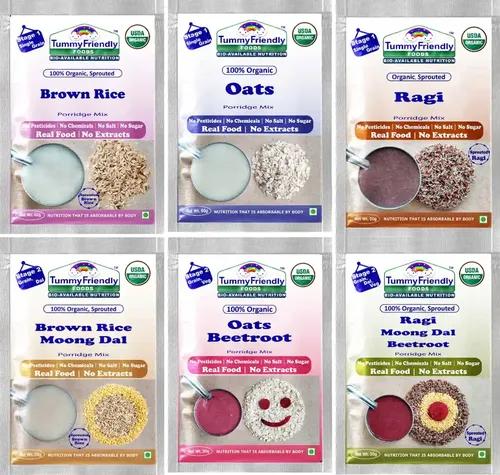 Tummyfriendly Foods Certified Stage1, Stage 2 Porridge Mixes - Trial Packs | Organic Baby Food For 6 Months Old Baby |6 Packs, 50G Each Cereal (300 G, Pack Of 6, 8+ Months)