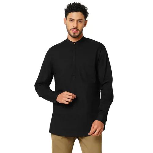 Indivisual Men's Premium Cotton Solid Carbon Black Shirt Kurta - S