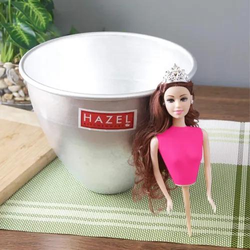 HAZEL Aluminium Doll Frock Cake Mould Large 19.5 cm X 16.5 cm with Doll