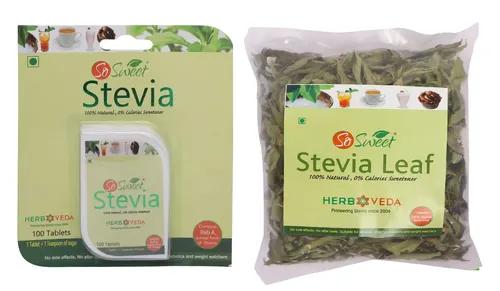 So Sweet Stevia 100 Tablets and Stevia 25gm Leaf Natural Zero Calorie Sweetener (Pack of 2)