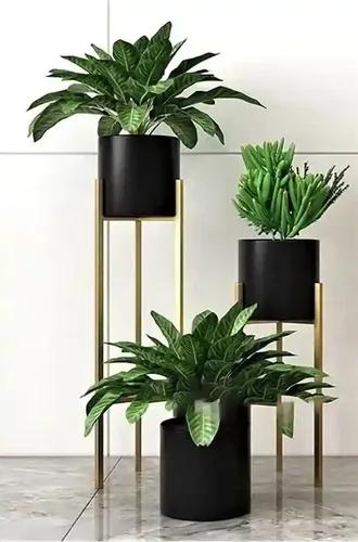 AMASS HANDICRAFTS® Modern Metal Floor Flower Stands Planter for Living Room Bedroom Display Plant Stand Tall Indoor Plant Stand with Planter Pot - Set of 2 (Black)