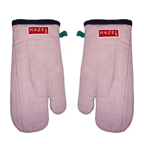 Hazel Cotton Microwave Oven Gloves Heat Resistant Potholder Mitten Gloves for Baking, Set of 2