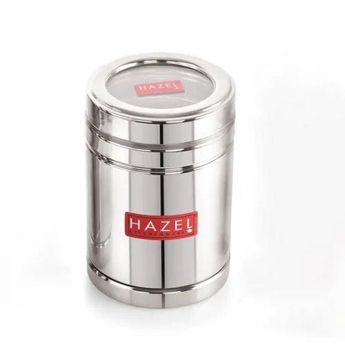 HAZEL Steel Tea Container with Transparent Lid | Transparent Lid Tea Powder Storage Box For Kitchen |Food Grade Steel Kitchen Container, 1000 ML