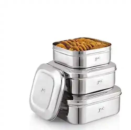 JVL Stainless Steel Kitchen Storage Costa Square Shape Container Box with Steel Lid