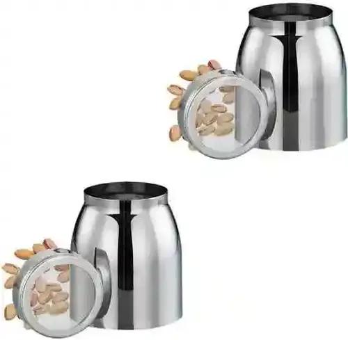 JVL Stainless Steel Kitchen Storage Canister With See Through Lid Unbreakable Jar - 1200 ml - Pack of 2