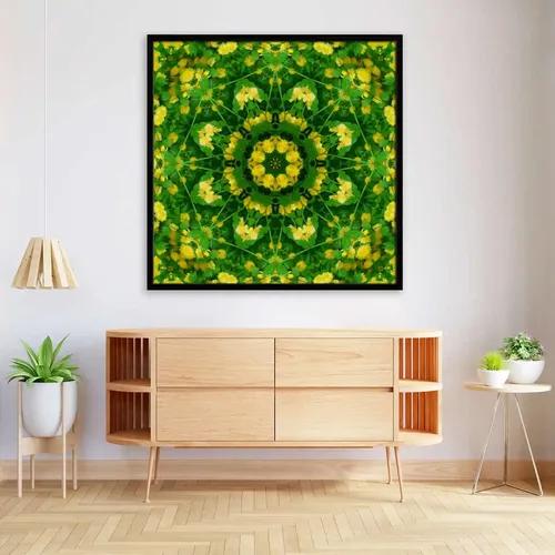 ArtzFolio Spring Mandala Flower | Premium Canvas Painting for Bedroom & Living Room | Black Wood Frame | 28 x 28 inch (71 x 71 cms)