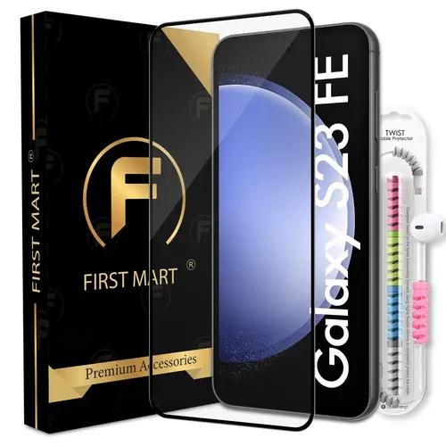 FIRST MART Premium Tempered Glass for Samsung Galaxy S23 FE 5G with Edge to Edge Coverage and Cable Protector and Easy Installation Kit, Pack of 1