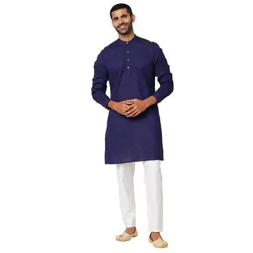 Indivisual Men's Solid Navy Indigo Kurta - S