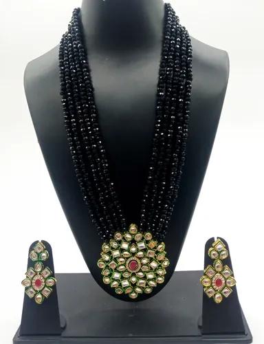 Crystal Shine Multi Strand Ethnic Beads Kundan Necklace & Earring Set