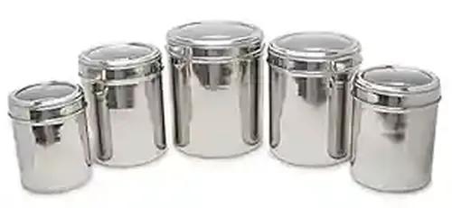 PROJAIN STEEL 5 pcs Premium Heavy Gauge Mirror Polish Stainless Steel Ubha Dabba | Deep Dabba | Kitchen Container Set (Size No. 10 to No, 14)