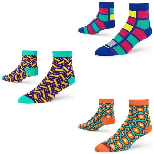 DYNAMOCKS Men's and Women's Combed Cotton Ankle Length Socks (Pack of 3) (Multicolour, Free Size)_Urbane_Grand_Retro