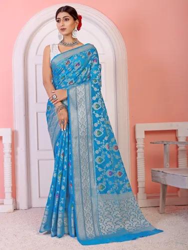 Soft Georgette Banarasi Jaal Silk Saree - Sky Blue