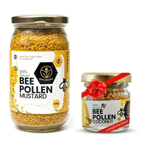 Shiva Organic Mustard Bee Pollen 125 grams + Coconut Bee Pollen 25 grams Plant Based Protein Energy Booster No Added Sugar