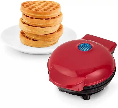 H HANUMANT ENTERPRISE Mini Waffle Maker|Portable Electric Non Stick Waffle Iron|Round Waffle Maker Grill Machine for Individual Pancakes, Cookies, Eggs, Waffles, Paninis, Breakfast, Lunch, Snack(RED)