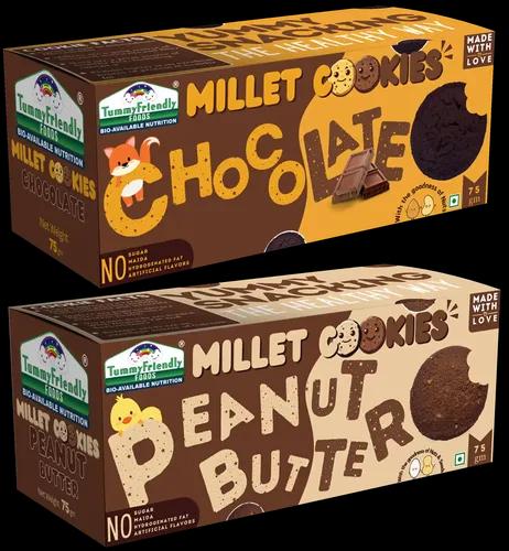 Tummy Friendly Foods Millet Cookies - Chocolate, Peanut Butter - Pack Of 2 - 75G Each. Healthy Ragi Biscuits, Snacks For Baby, Kids & Adults