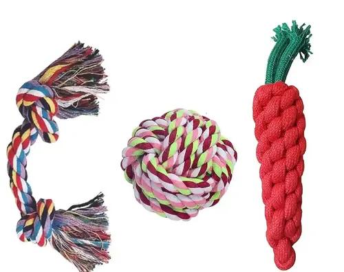 PSK PET MART Training Ball Ropes And Squeaky Toy Set For Small Dog And Pets - Pack Of 3 Colour May Very