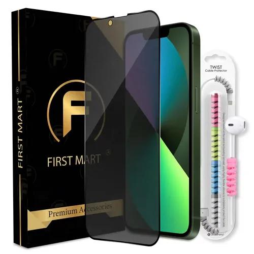 FIRST MART Matte Privacy Tempered Glass for iPhone 13 / iPhone 14/13 Pro Edge to Edge Full Screen Coverage with Cable Protector & Easy Installation Kit | Matte Finish