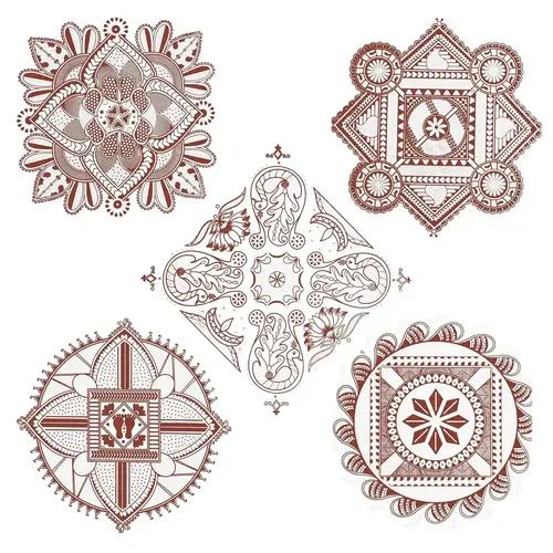 WEBELKART Premium Pack of 5 Diwali Rangoli Stickers Floor Decoration Wall Décor Self Adhesive PVC Rangoli Waterproof Vinyl Floor Sticker Multicolor 14" Inches