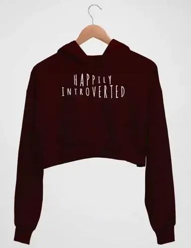 Happily Introverted - Women's crop hoodie - Maroon - XS