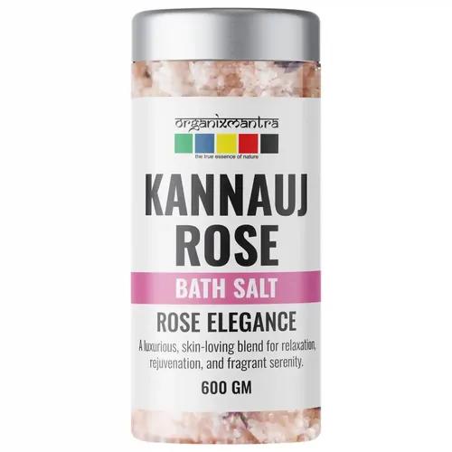 Organix Mantra Kannauj Rose Serenity Bath Salt - Soothing Epsom Blend with Natural Rose Petals and Rose Oil for Relaxing Spa Experience|  Hydrating Skin Soak - 600G