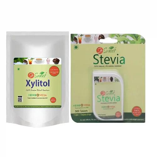 So Sweet Stevia Tablets 500 + Xylitol Powder 250g Sugar Free 100% Natural Sweetener-Pack of 2