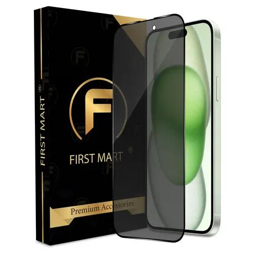 FIRST MART Edge to Edge Privacy Tempered Glass for iPhone 15 Plus Full Screen Coverage with Easy Installation Kit | Black Glossy