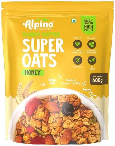 Alpino Health Foods High Protein Super Rolled Oats Honey 400g - Rolled Oats, Natural Peanut Butter & Honey – 15g Protein, No Added Sugar & Salt, Gluten-Free, Vegan – Peanut Butter & Honey Coated Oats