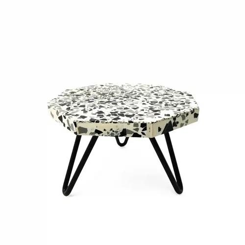 CASA DECOR Speckled Resin & Metal Rhombus Maze Pizza Cake Stand Pack of 1 (Black & White, Diameter-8 Inch)