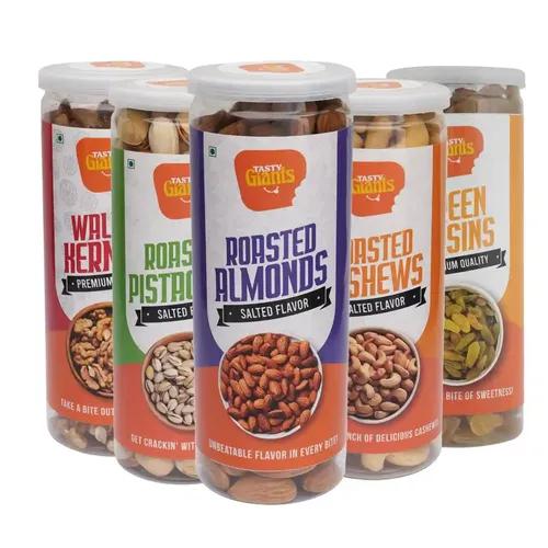 Tasty Giants Dry Fruits Combo Pack of Roasted Cashews, Almonds, Pistachios, Walnut Kernels & Green Raisins