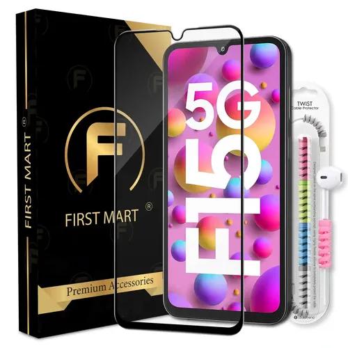 FIRST MART Premium Tempered Glass for Samsung Galaxy F15 5G / Samsung M15 5G / Samsung A15 5G with Edge to Edge Coverage and Cable Protector and Easy Installation Kit, Pack of 1