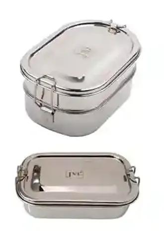 Jvl Stainless Steel Rectangular Shape Single Layer & Small Kar Double Layer Lunch Box With Inner Plate - Set Of 2