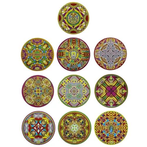 WEBELKART Premium Vinyl Self Adhesive Waterproof Floor Diwali Rangoli Set Stickers for Decoration (Multicolor 9.50 x 9.50 Inches) - Pack of 10