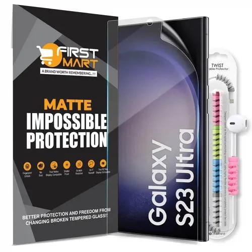 FIRST MART Screen Protector for Samsung Galaxy S23 Ultra 5G - Matte Nano Fiber Unbreakable Membrane Case Friendly Full Edge to Edge Screen Coverage with Charging Cable Protector