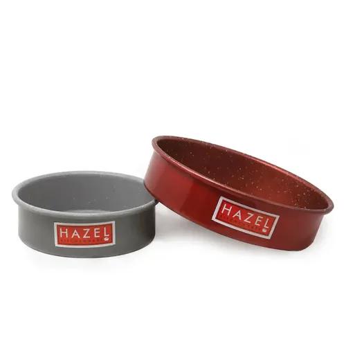 HAZEL Alfa Heavy Gauge Premium Aluminium Granite Finish Non Stick Microwave Safe 2 Pc Mould Combo, 1 Small Grey Cake Mould with 1 Large Red Cake Mould