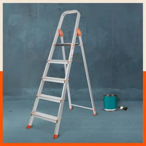 Bathla Advance Carbon - 5 Step Foldable Aluminium Ladder For Home (Orange)